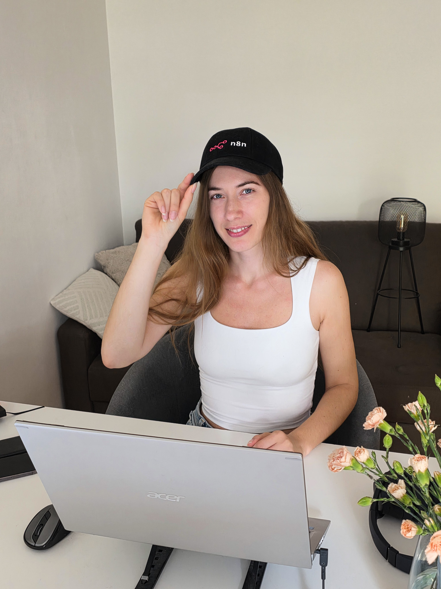 Nadia with n8n cap