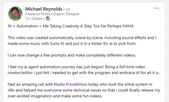 Michael Reynolds testimonial